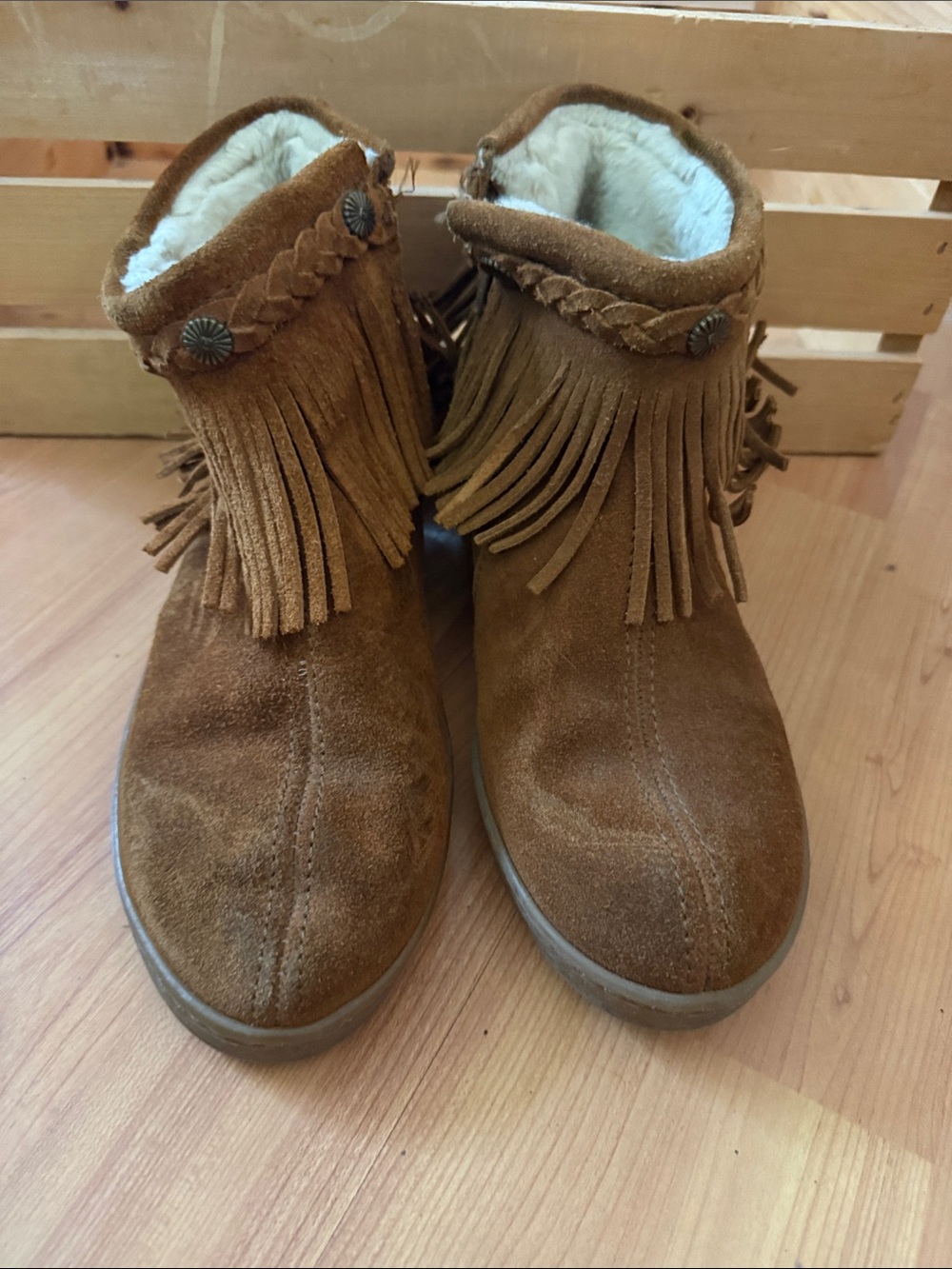 Minnetonka Brown Fringe Moccasin Boots